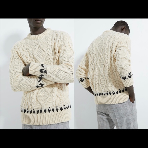 mens white cable knit sweater